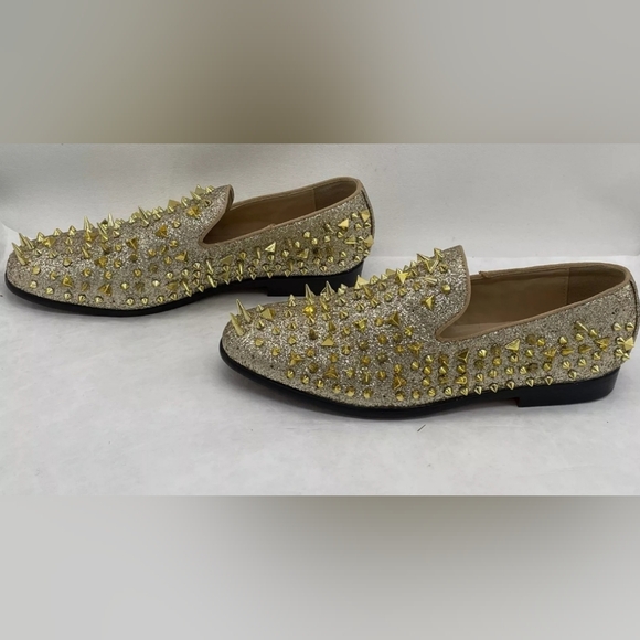 Royal Shoes Designer Gold Spiked & Glitter Fashion Loafers Flat Men 9 Women 10.5